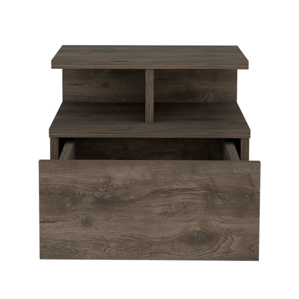 English Elm Floating Nightstand Sleek Wall-Mounted Cement-Look Organizer with Single Drawer and Two Shelves for Compact Bedrooms and Modern Minimalist Spaces Brown 17.71 L x 17.32 W x 3.94 H B097133173