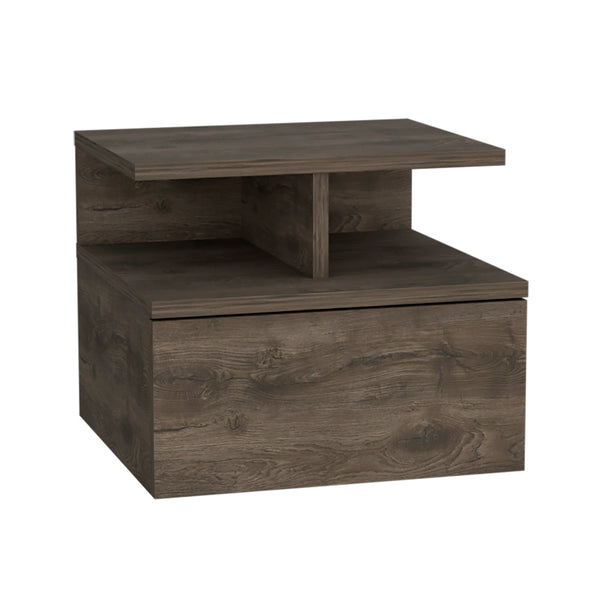English Elm Floating Nightstand Sleek Wall-Mounted Cement-Look Organizer with Single Drawer and Two Shelves for Compact Bedrooms and Modern Minimalist Spaces Brown 17.71 L x 17.32 W x 3.94 H B097133173