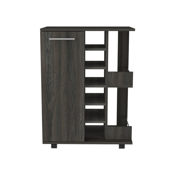English Elm Bar Cart with Wine Cubbies Open Shelves Locking Casters and Cabinet Storage B07091825