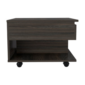 English Elm Luanda Lift-Top Coffee Table with Locking Casters, Concealed Storage & Open Display Shelf Brown 26.4 L x 26.8 W x 4.3 H B20091882