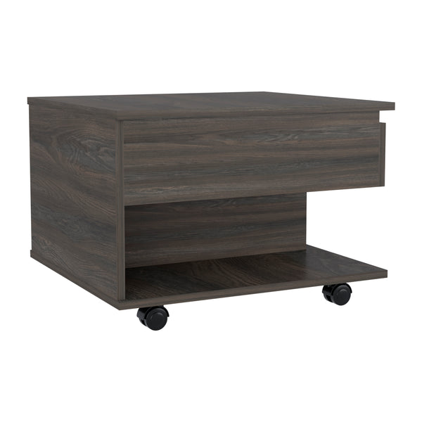 English Elm Luanda Lift-Top Coffee Table with Locking Casters, Concealed Storage & Open Display Shelf Brown 26.4 L x 26.8 W x 4.3 H B20091882