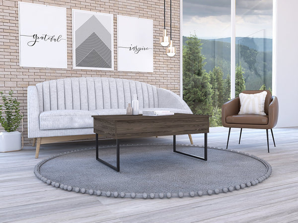 English Elm Nora Lift Top Coffee Table with Metal Legs - Dark Walnut Finish, Spacious Modern Lift-Top Design B20091969