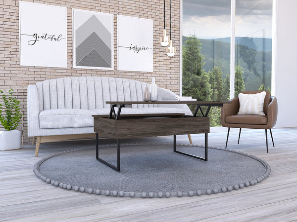 English Elm Nora Lift Top Coffee Table with Metal Legs - Dark Walnut Finish, Spacious Modern Lift-Top Design B20091969