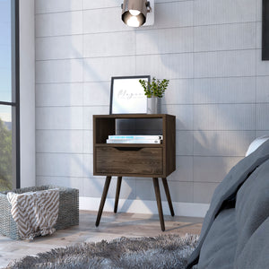 English Elm Otom Modern Nightstand Dark Walnut with Tall Metal Legs, Handle-Free Drawer & Open Shelf, Slim Design B07091976
