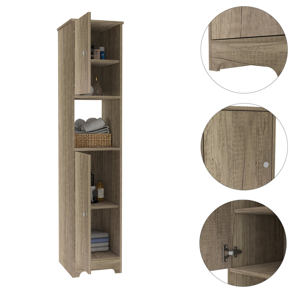 English Elm Ibis Light Oak Linen Cabinet with Double Doors, 4 Shelves & 2 Cabinets – Spacious Beige Storage Elegance B07092086