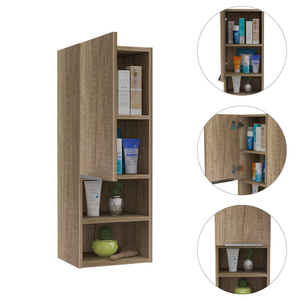 English Elm Mila Wall-Mounted Bathroom Cabinet with Double Shelves and Single Door in Smokey Oak Finish—Stylish Storage Solution Beige 15.7 L x 15.7 W x 4.7 H B07091954