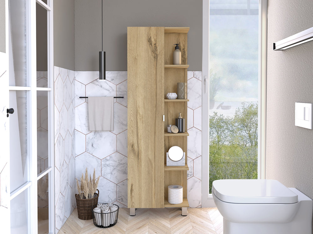 English Elm Urano Mirror Linen Cabinet with Mirror Door and Adjustable Interior Shelves for Space-Saving Storage Beige 63.4 L x 16.9 W x 5.9 H B07091989