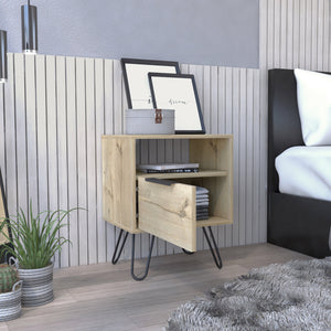 English Elm Augusta Modern Two-Drawer Nightstand with Hairpin Legs, Aluminum Handles, Compact Storage Solution Beige 26.4 L x 22.8 W x 4.7 H B20092073