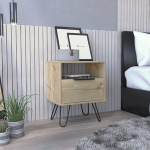 English Elm Augusta Modern Two-Drawer Nightstand with Hairpin Legs, Aluminum Handles, Compact Storage Solution Beige 26.4 L x 22.8 W x 4.7 H B20092073