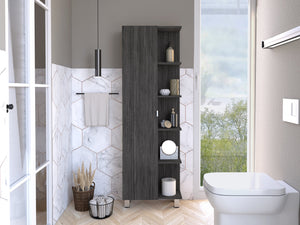 English Elm Urano Linen Cabinet with Mirror and Covered Storage, Four Interior Shelves, Smokey Oak Finish Gray 63.8 L x 16.9 W x 5.5 H B07091990