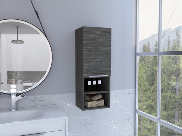 English Elm Mila Wall-Mounted Bathroom Cabinet with Double Shelves and Single Door in Smokey Oak Finish—Stylish Storage Solution Gray 36.6 L x 16.5 W x 5.1 H B07091952