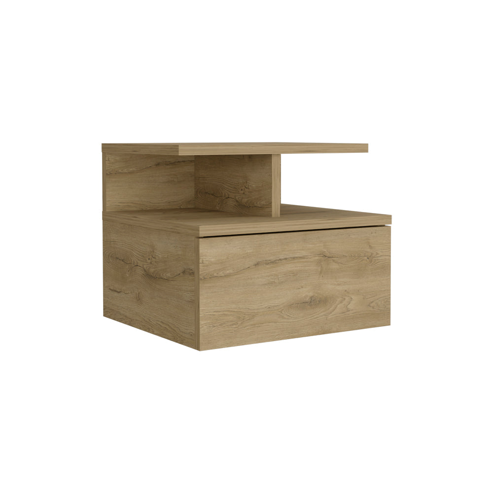 English Elm Floating Nightstand Sleek Wall-Mounted Cement-Look Organizer with Single Drawer and Two Shelves for Compact Bedrooms and Modern Minimalist Spaces Beige 17.71 L x 17.32 W x 3.94 H B097133175
