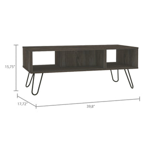 English Elm Vassel Espresso Coffee Table with Hairpin Legs and Two Shelves, Rustic Brown Particleboard Accent Piece B07091996