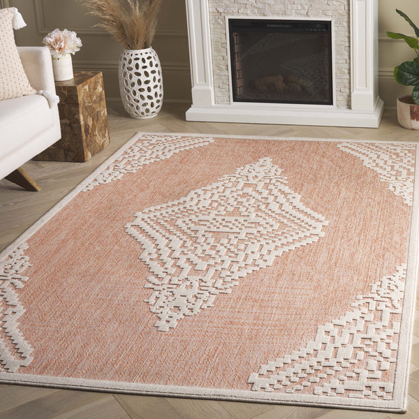 Safavieh Milos Elegant Geometric Area Rug - Durable, Stylish Design For Indoor & Outdoor Spaces, 9' X 12' Rust ,Ivory Polypropylene Mlo102p-8