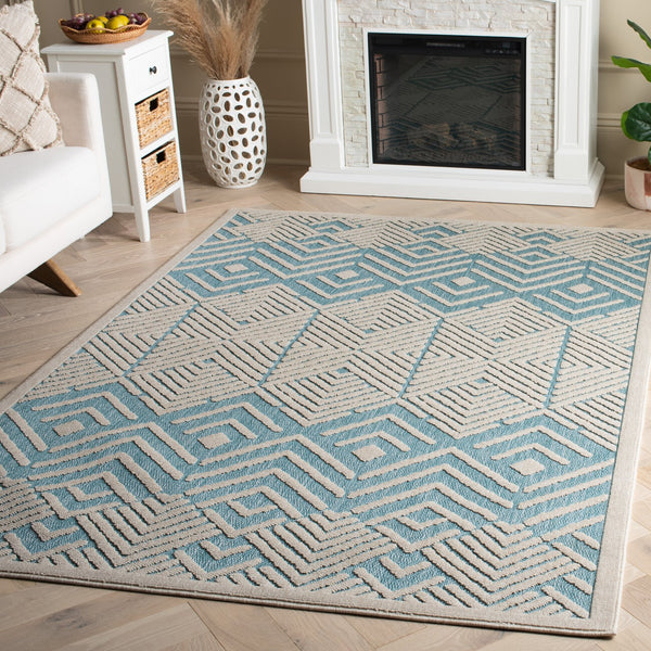 Safavieh Milos Geometric Indoor/Outdoor Area Rug - Elegant Turquoise & Ivory Design For Any Space Decor Turquoise ,Ivory Polypropylene Mlo104k-8