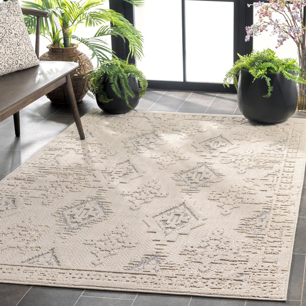 Safavieh Milos Elegant Area Rug – Timeless Ivory & Grey Design For Indoor/Outdoor Sophistication & Durability Ivory ,Grey Polypropylene Mlo106a-9