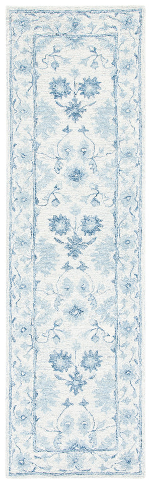 Safavieh Micro-Loop Hand-Tufted Round Wool Rug In Deep Blue & Ivory — Floral Border, Low-Profile Plush Finish 3'-0" x 3'-0" MLP276M-3R