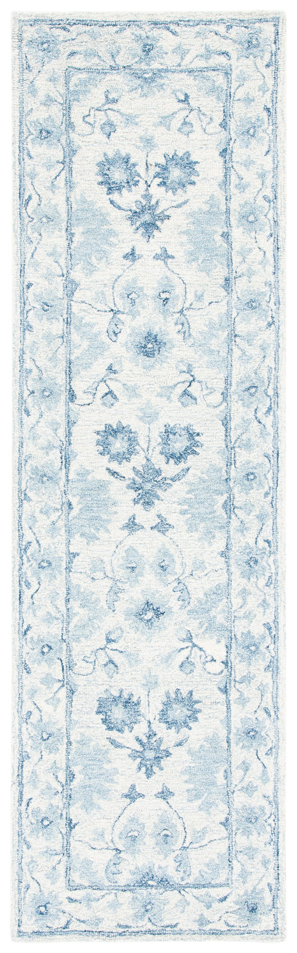 Safavieh Micro-Loop Hand-Tufted Round Wool Rug In Deep Blue & Ivory — Floral Border, Low-Profile Plush Finish 3'-0" x 3'-0" MLP276M-3R