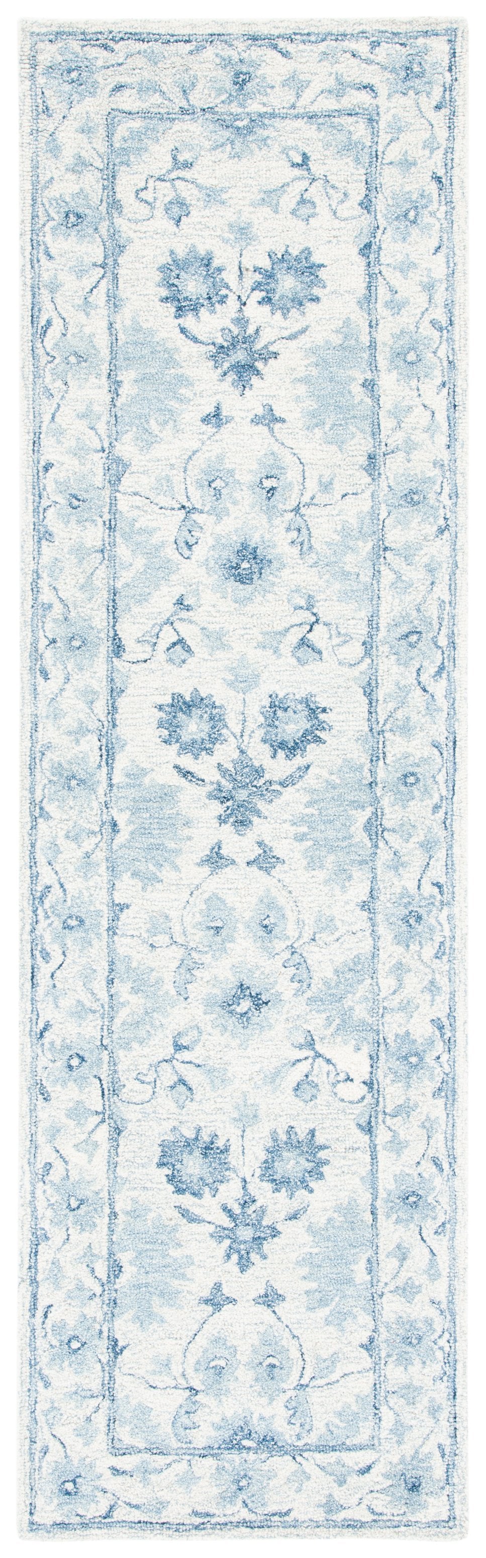 Safavieh Micro-Loop Hand-Tufted Wool-Cotton Area Rug In Blue And Ivory — Transitional Floral Design, 9X12 9'-0" x 12'-0" MLP276M-9