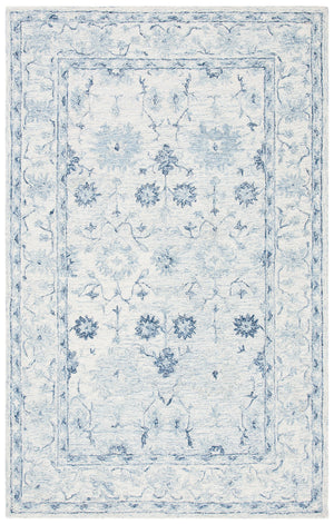 Safavieh Micro-Loop Hand-Tufted Round Wool Rug In Deep Blue & Ivory — Floral Border, Low-Profile Plush Finish 3'-0" x 3'-0" MLP276M-3R