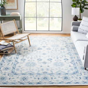 Safavieh Micro-Loop Hand-Tufted Round Wool Rug In Deep Blue & Ivory — Floral Border, Low-Profile Plush Finish 3'-0" x 3'-0" MLP276M-3R