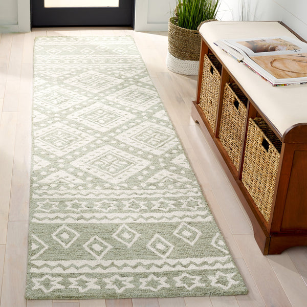 Safavieh Micro-loop Handcrafted Area Rug With Geometric Motifs – Timeless Elegance For Any Room Decor Sage ,Ivory Wool & Cotton Mlp501w-8