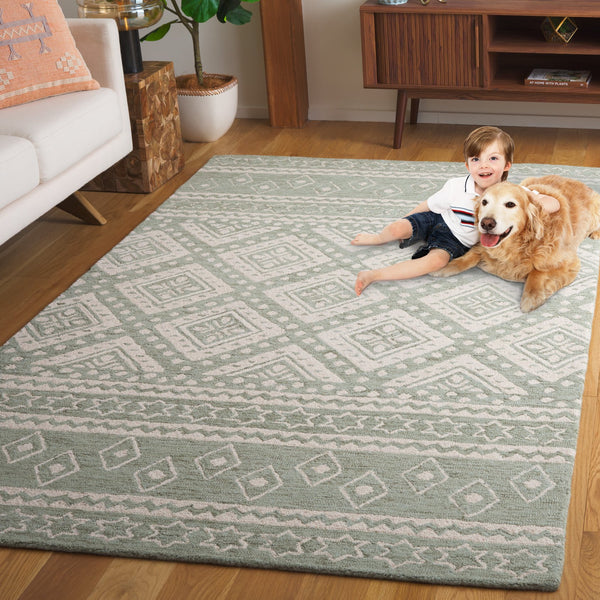 Safavieh Micro-loop Handcrafted Area Rug With Geometric Motifs – Timeless Elegance For Any Room Decor Sage ,Ivory Wool & Cotton Mlp501w-8