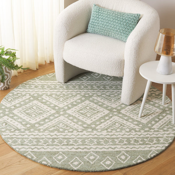 Safavieh Micro-loop Handcrafted Area Rug With Geometric Motifs – Timeless Elegance For Any Room Decor Sage ,Ivory Wool & Cotton Mlp501w-8