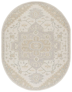 Safavieh Micro Loop Hand Tufted Wool Cotton Round Area Rug Neutral Ivory Beige Living Room 6' x 8' Oval MLP503B-68OV