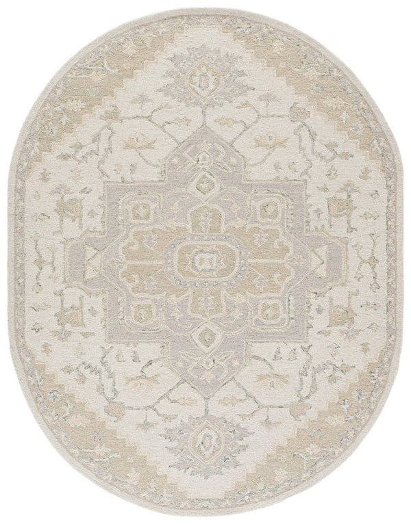 Safavieh Micro Loop Hand Tufted Wool Cotton Round Area Rug Neutral Ivory Beige Living Room 6' x 8' Oval MLP503B-68OV