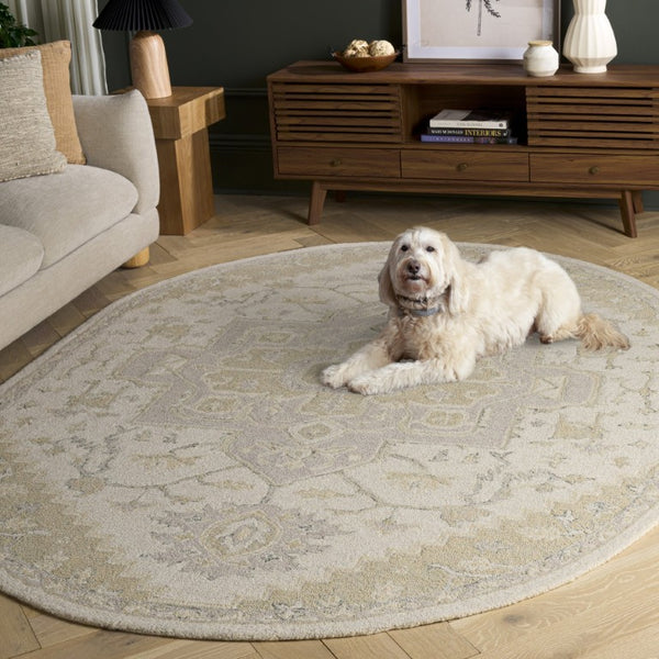 Safavieh Micro Loop Hand Tufted Wool Cotton Round Area Rug Neutral Ivory Beige Living Room 6' x 8' Oval MLP503B-68OV