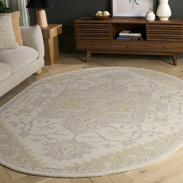 Safavieh Micro Loop Hand Tufted Wool Cotton Round Area Rug Neutral Ivory Beige Living Room 6' x 8' Oval MLP503B-68OV