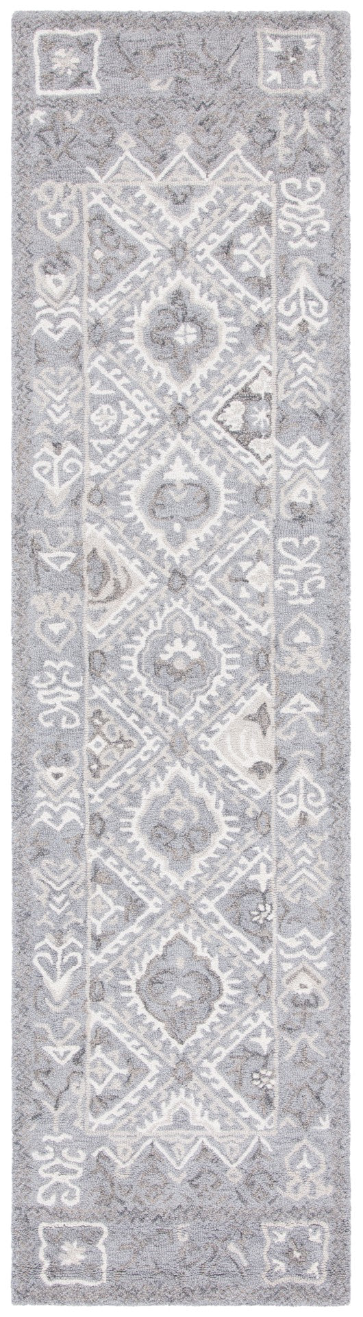 Safavieh Micro-loop Hand-tufted Area Rug - Elegant Cotton Design With Geometric Pattern For Modern Spaces Ivory ,Grey Cotton Mlp517g-5sqr