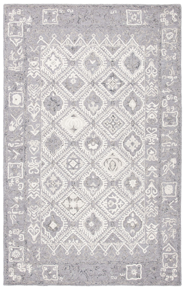 Safavieh Micro-loop Hand-tufted Area Rug - Elegant Cotton Design With Geometric Pattern For Modern Spaces Ivory ,Grey Cotton Mlp517g-5sqr