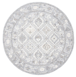 Safavieh Micro-loop Hand-tufted Area Rug - Elegant Cotton Design With Geometric Pattern For Modern Spaces Ivory ,Grey Cotton Mlp517g-5sqr