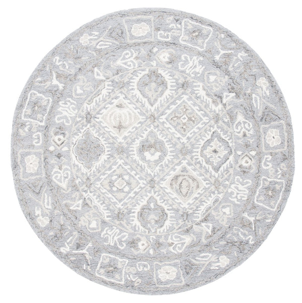 Safavieh Micro-loop Hand-tufted Area Rug - Elegant Cotton Design With Geometric Pattern For Modern Spaces Ivory ,Grey Cotton Mlp517g-5sqr