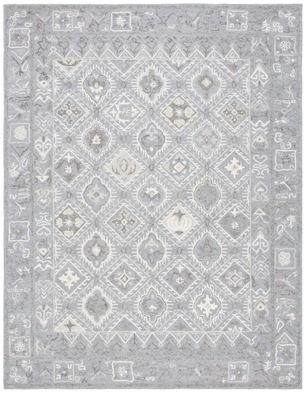 Safavieh Micro-loop Hand-tufted Area Rug - Elegant Cotton Design With Geometric Pattern For Modern Spaces Ivory ,Grey Cotton Mlp517g-5sqr