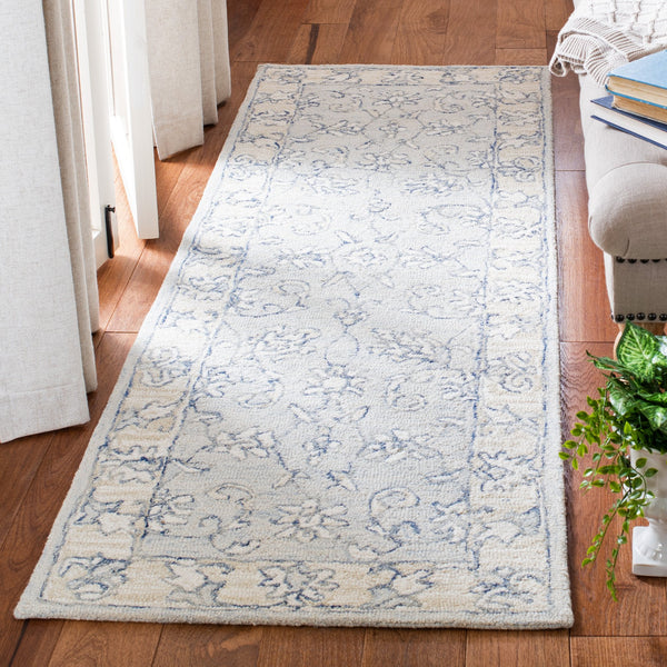 Safavieh Micro-Loop Hand-Tufted Blue Beige Area Rug — Wool-Cotton Low-Profile Texture For Stylish Rooms 6'-0" x 8'-0" MLP535M-68