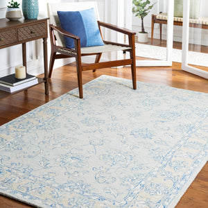 Safavieh Micro-Loop Hand-Tufted Blue Beige Area Rug — Wool-Cotton Low-Profile Texture For Stylish Rooms 6'-0" x 8'-0" MLP535M-68