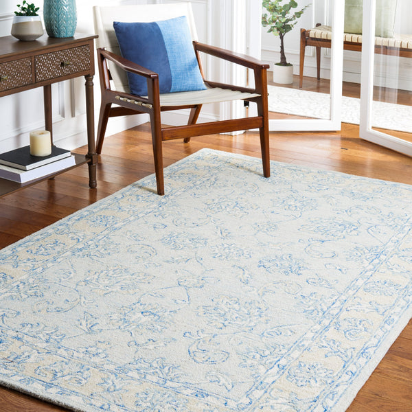 Safavieh Micro-Loop Hand-Tufted Blue Beige Area Rug — Wool-Cotton Low-Profile Texture For Stylish Rooms 6'-0" x 8'-0" MLP535M-68