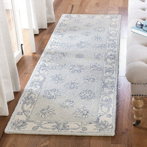 Safavieh Micro-Loop Hand-Tufted Round Wool-Cotton Rug In Light Blue Ivory — Low-Profile, Minimal Accent Rug 3'-0" x 3'-0" MLP536L-3R
