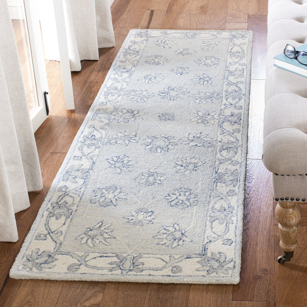 Safavieh Micro-Loop Hand-Tufted Round Wool-Cotton Rug In Light Blue Ivory — Low-Profile, Minimal Accent Rug 3'-0" x 3'-0" MLP536L-3R