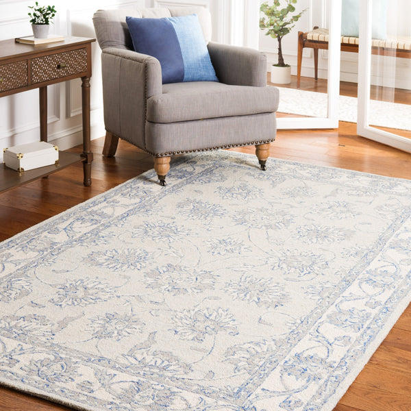 Safavieh Micro-Loop Hand-Tufted Round Wool-Cotton Rug In Light Blue Ivory — Low-Profile, Minimal Accent Rug 3'-0" x 3'-0" MLP536L-3R