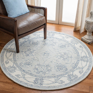 Safavieh Micro-Loop Hand-Tufted Round Wool-Cotton Rug In Light Blue Ivory — Low-Profile, Minimal Accent Rug 3'-0" x 3'-0" MLP536L-3R