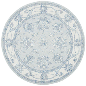Safavieh Micro-Loop Hand-Tufted Round Wool-Cotton Rug In Light Blue Ivory — Low-Profile, Minimal Accent Rug 3'-0" x 3'-0" MLP536L-3R