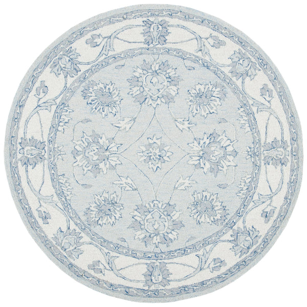 Safavieh Micro-Loop Hand-Tufted Round Wool-Cotton Rug In Light Blue Ivory — Low-Profile, Minimal Accent Rug 3'-0" x 3'-0" MLP536L-3R