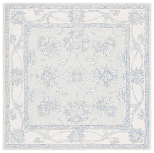 Safavieh Micro-Loop Hand-Tufted Round Wool-Cotton Rug In Light Blue Ivory — Low-Profile, Minimal Accent Rug 3'-0" x 3'-0" MLP536L-3R