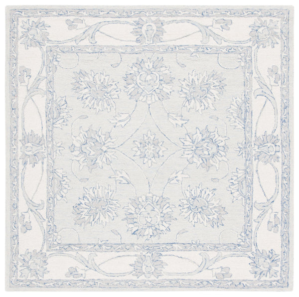 Safavieh Micro-Loop Hand-Tufted Round Wool-Cotton Rug In Light Blue Ivory — Low-Profile, Minimal Accent Rug 3'-0" x 3'-0" MLP536L-3R