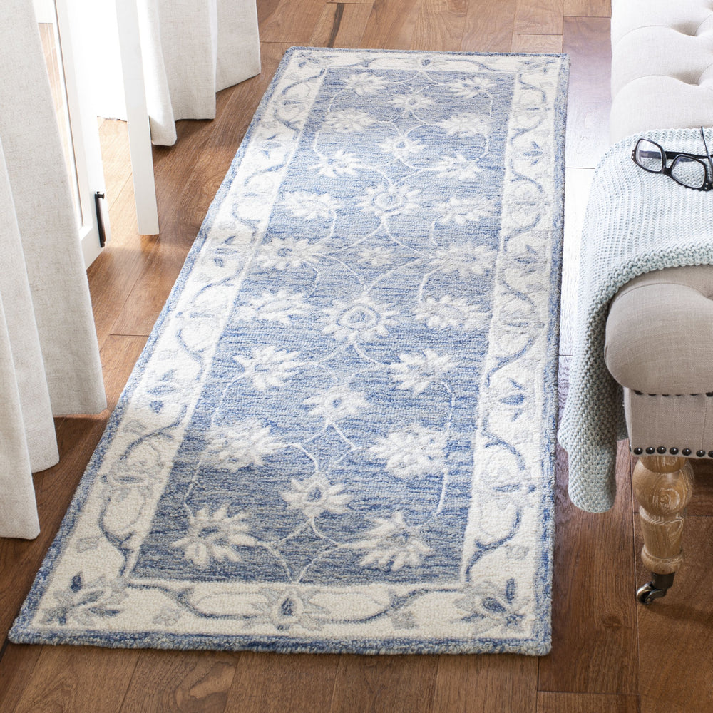 Safavieh Micro-Loop Hand-Tufted Blue Ivory Wool-Cotton Rug Low-Profile Floral Design For Timeless Living Spaces 6'-0" x 9'-0" MLP536M-6