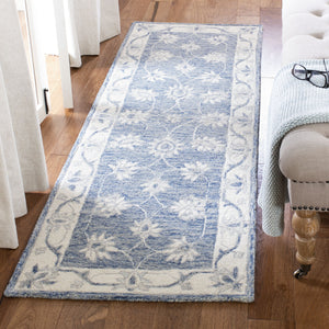 Safavieh Micro-Loop Hand-Tufted Blue Ivory Wool-Cotton Rug Low-Profile Floral Design For Timeless Living Spaces 6'-0" x 9'-0" MLP536M-6